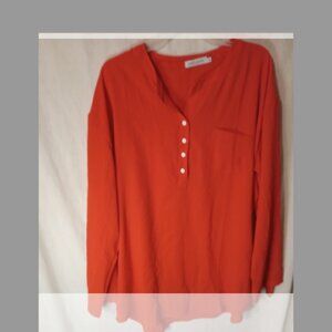 (Q) Miss Look Woman's Long Sleeve V Neck Blouse 2X Red